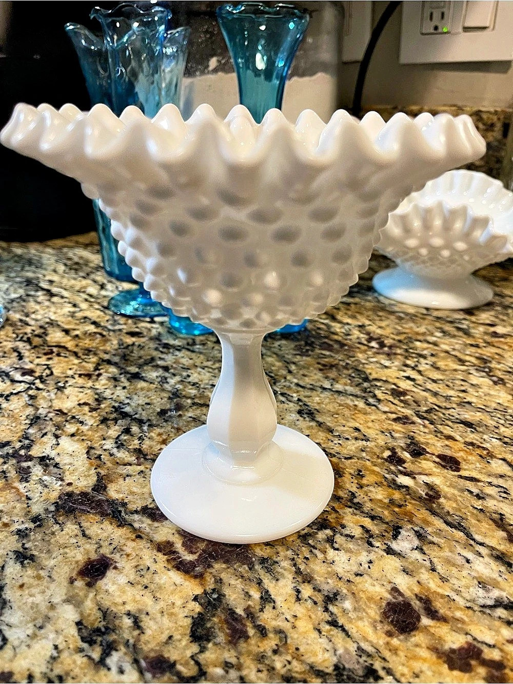 Fenton Hobnail Milk Glass Footed Compote Bowl